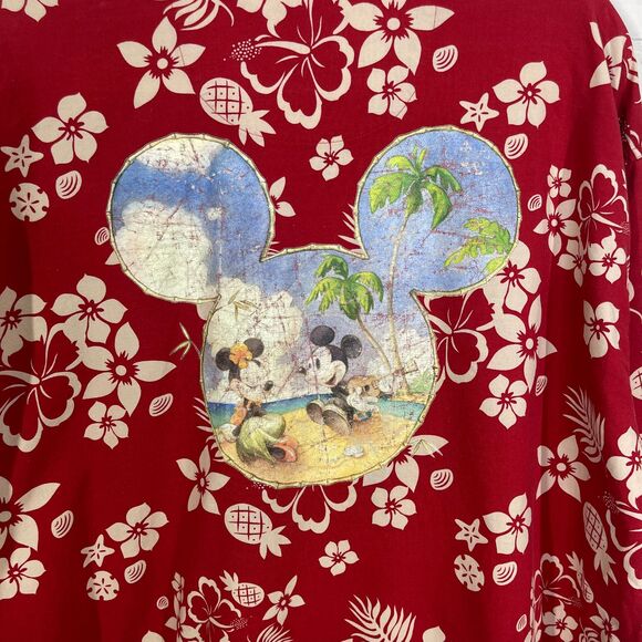Diney Shirt Men Large Hawaiian Floral Red Michey Minie Button Down Short Sleeve - Picture 6 of 13